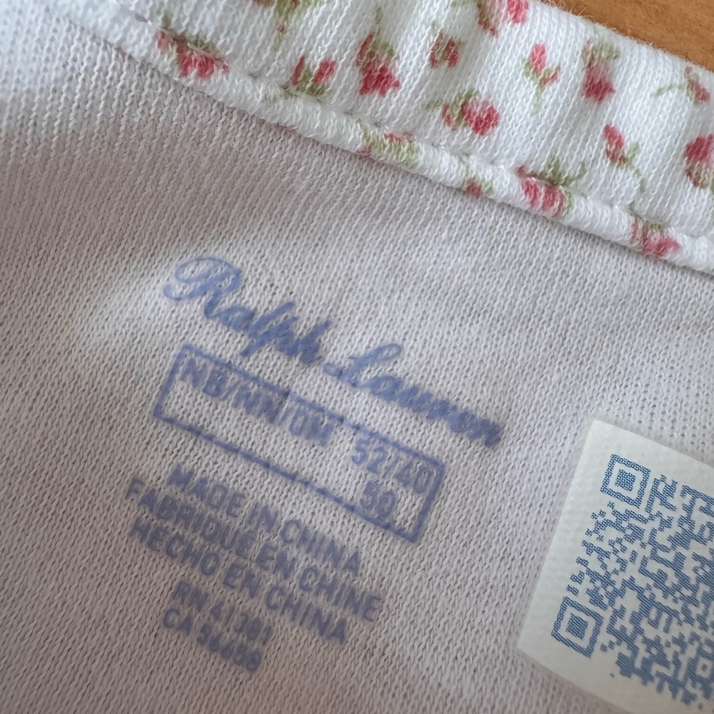 Ralph Lauren Delicate Pink Floral-Trim Footed Coveralls 100% Cotton Pajamas NB - Picture 6 of 12